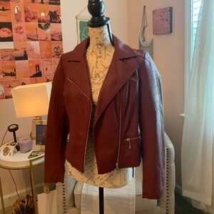 A.N.A Red Faux Leather Jacket ~ Size SMALL